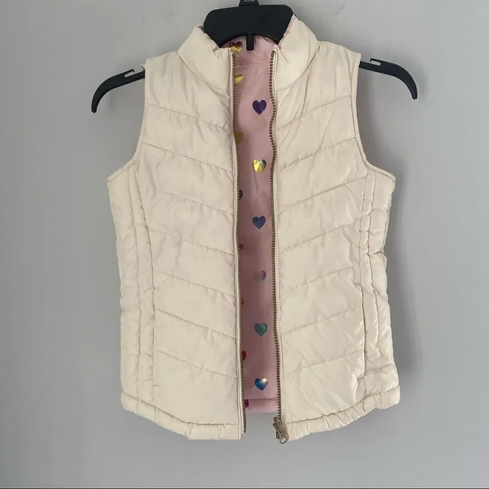 GAP Kids Girls Reversible Puffer Vest with Hearts